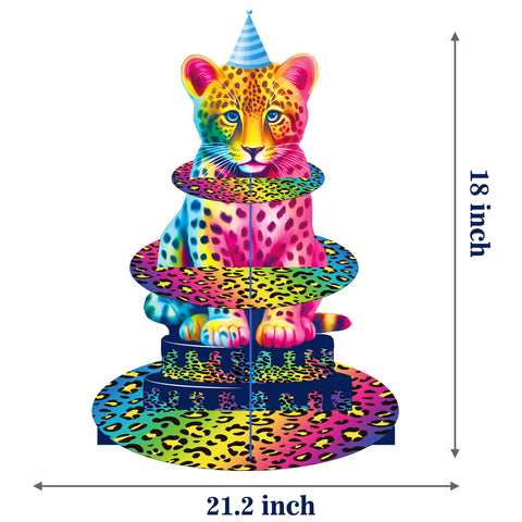 Torre de dulces leopardo neón de umoni en mesa de postres