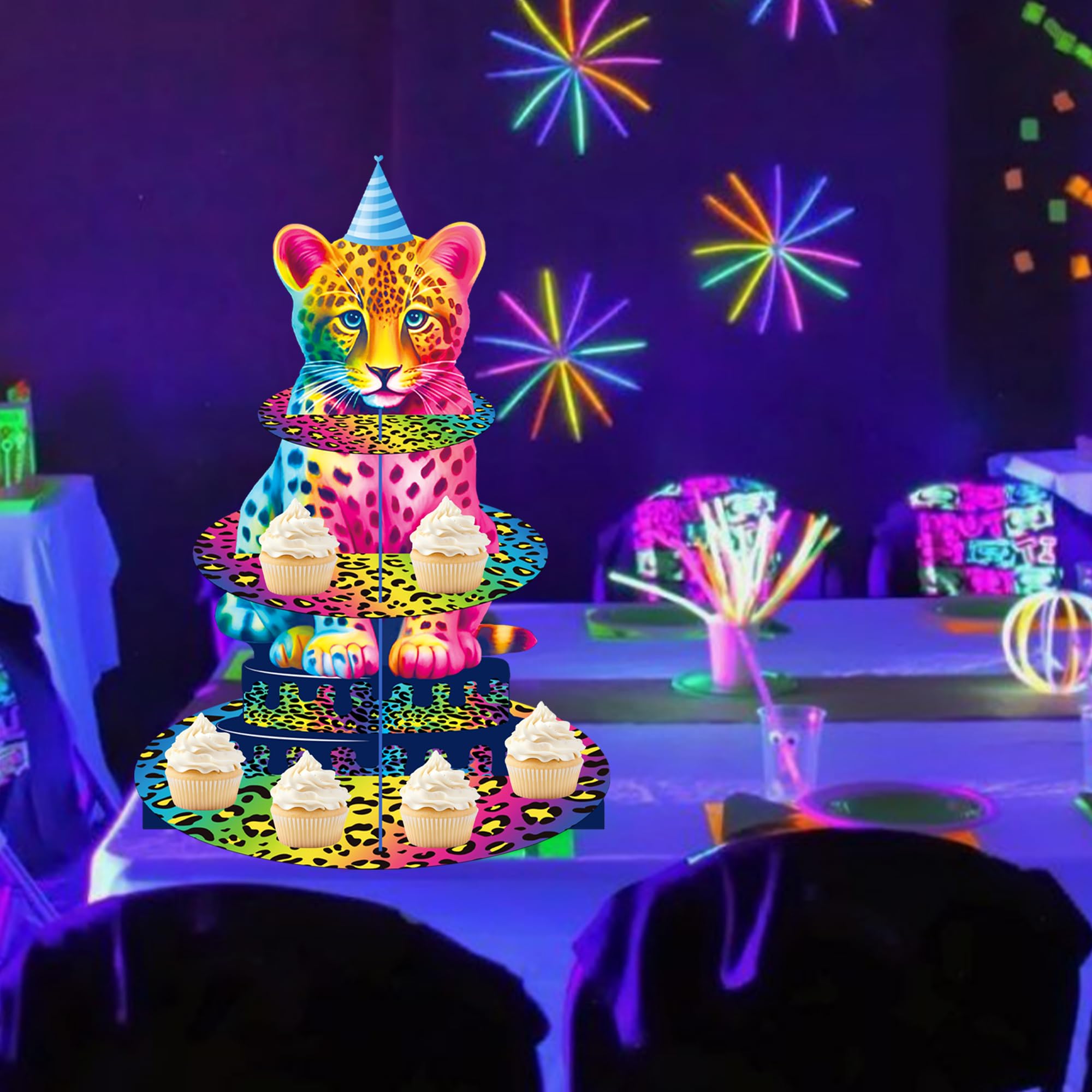 Torre de dulces umoni leopardo neón para fiestas temáticas