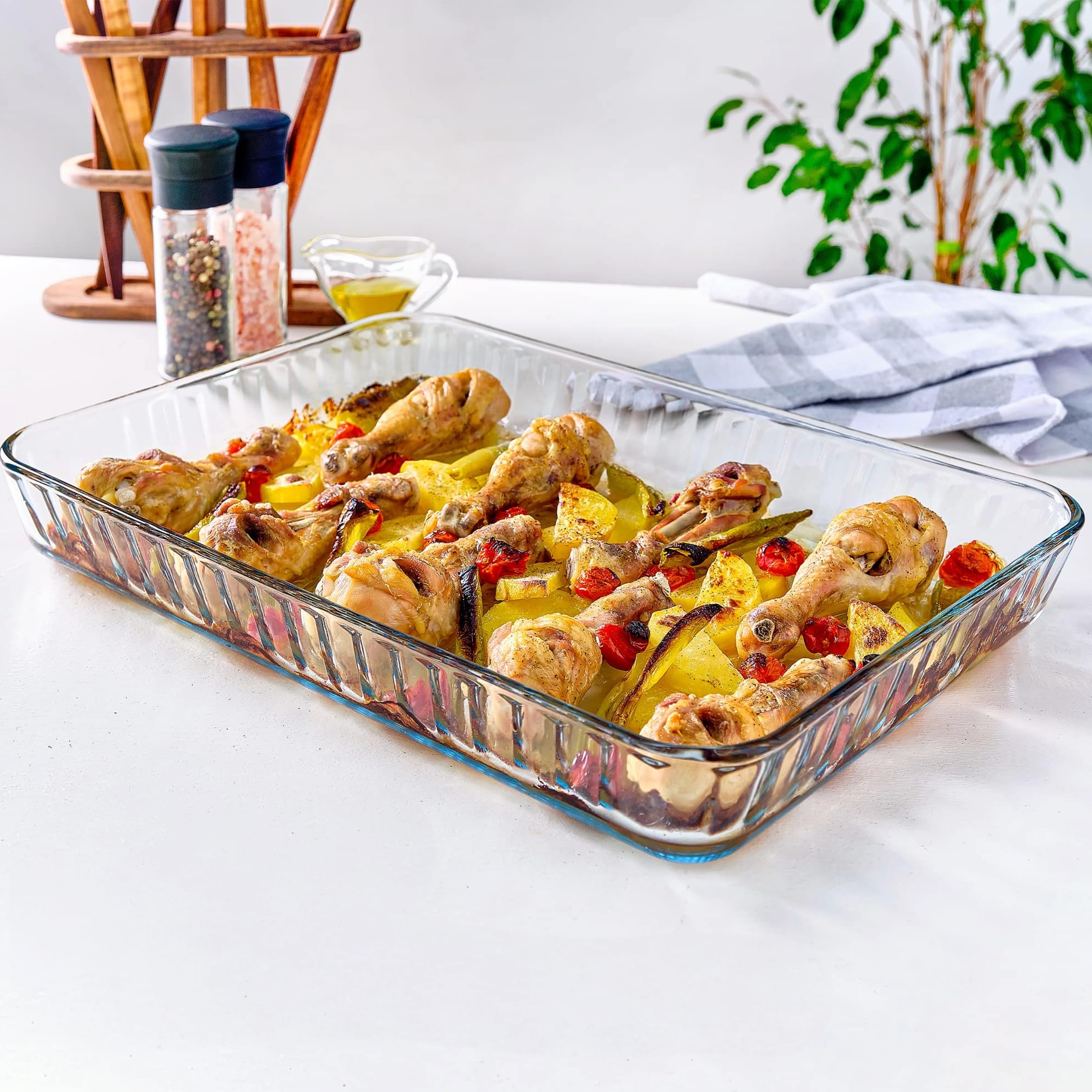 Ums 4qt bandeja de vidrio clara ideal para cazuelas y postres.