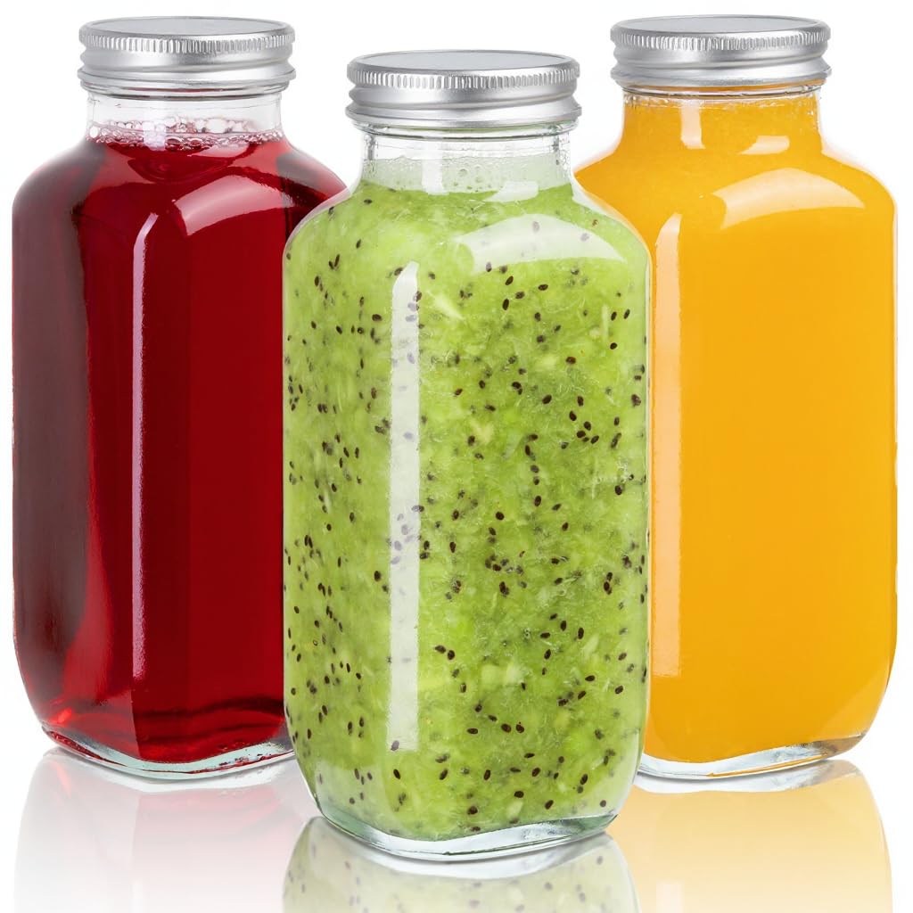 UMUD botellas de vidrio claras de 16 onzas con tapas para jugos y batidos