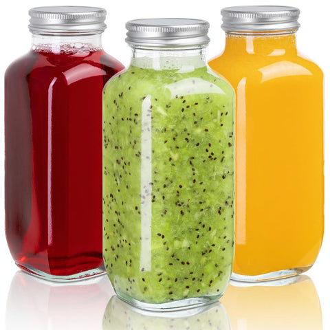 UMUD botellas de vidrio claras de 16 onzas con tapas para jugos y batidos