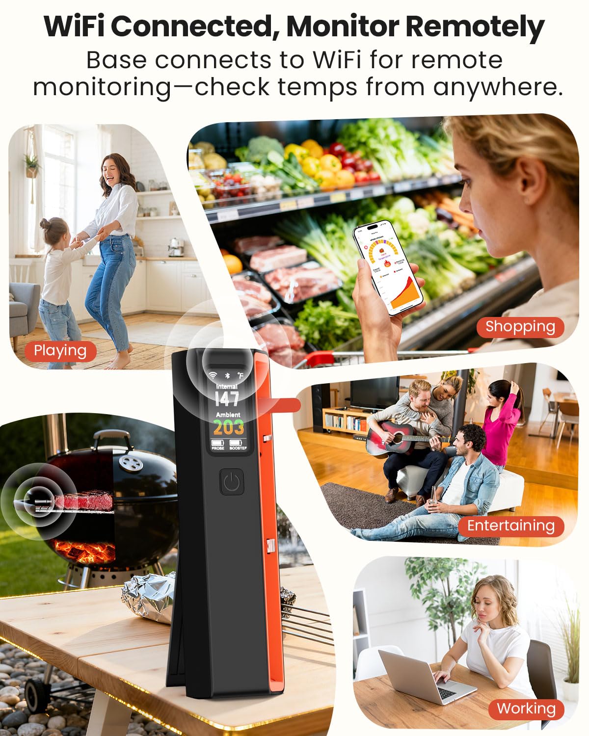Base digital UNERVER con conectividad Bluetooth para monitorear la cocción desde tu teléfono.