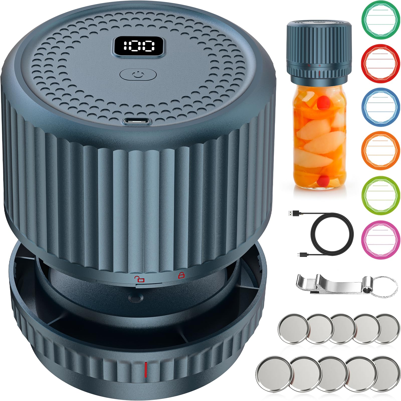 UNERVER M12 sellando tarro Mason de vidrio para conservar alimentos.