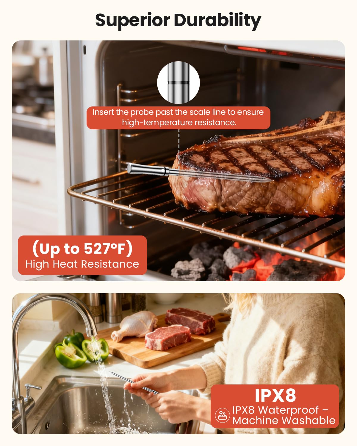 UNERVER resistente IPX8 y apto para lavavajillas.