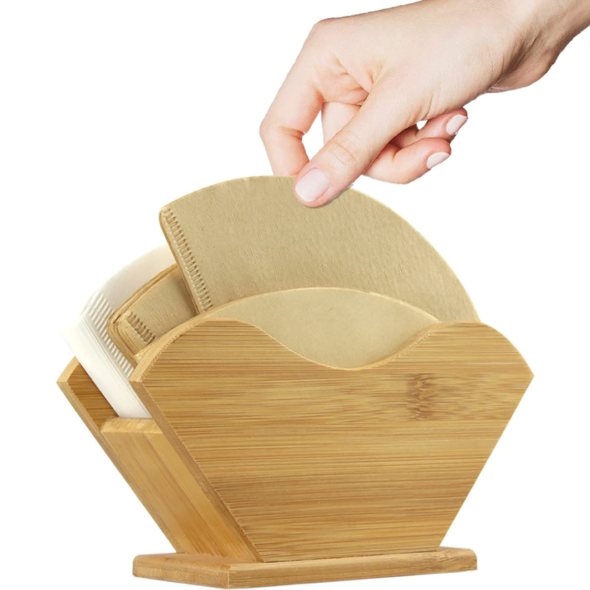 Dispensador de filtros Unibene en bambú, ideal para mantener filtros organizados