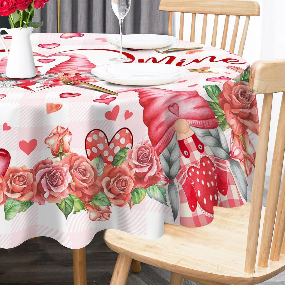Mantel redondo Unibyby para San Valentín de 52 pulgadas, ideal para cenas festivas