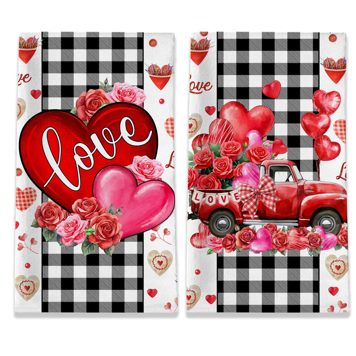 Toallas Unibyby de San Valentin con corazones y camion para secar manos y platos