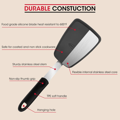 Espátula Unicook flexible grande para voltear alimentos de mayor tamaño.