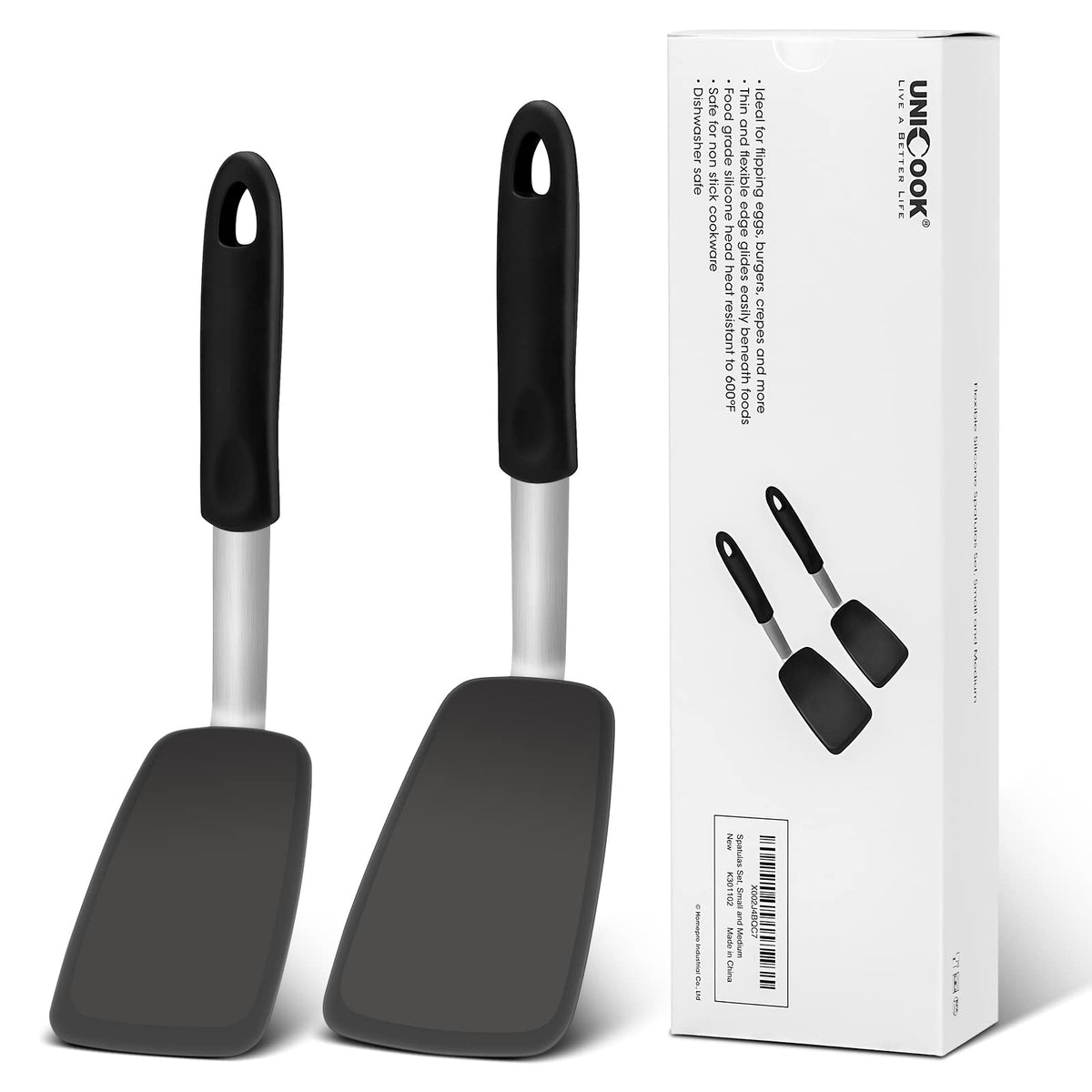 Espátula de Unicook de silicona flexible para voltear huevos sin rayar sartenes antiadherentes.
