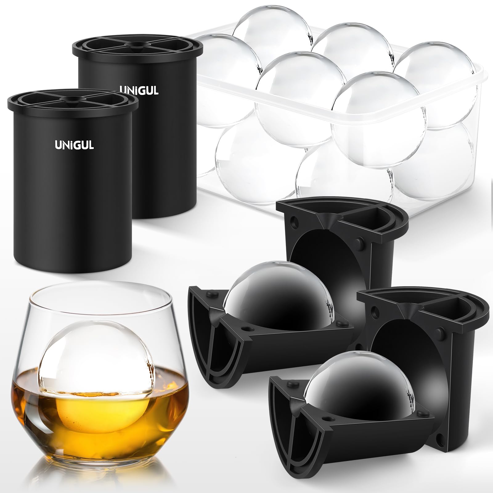 Unigul bola de hielo de 2,5 pulgadas en acero inoxidable para whisky con claridad.