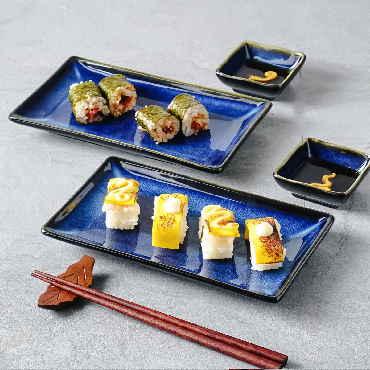 Uniidea conjunto de bandejas para sushi cerámicas azules, ideal para servir en reuniones