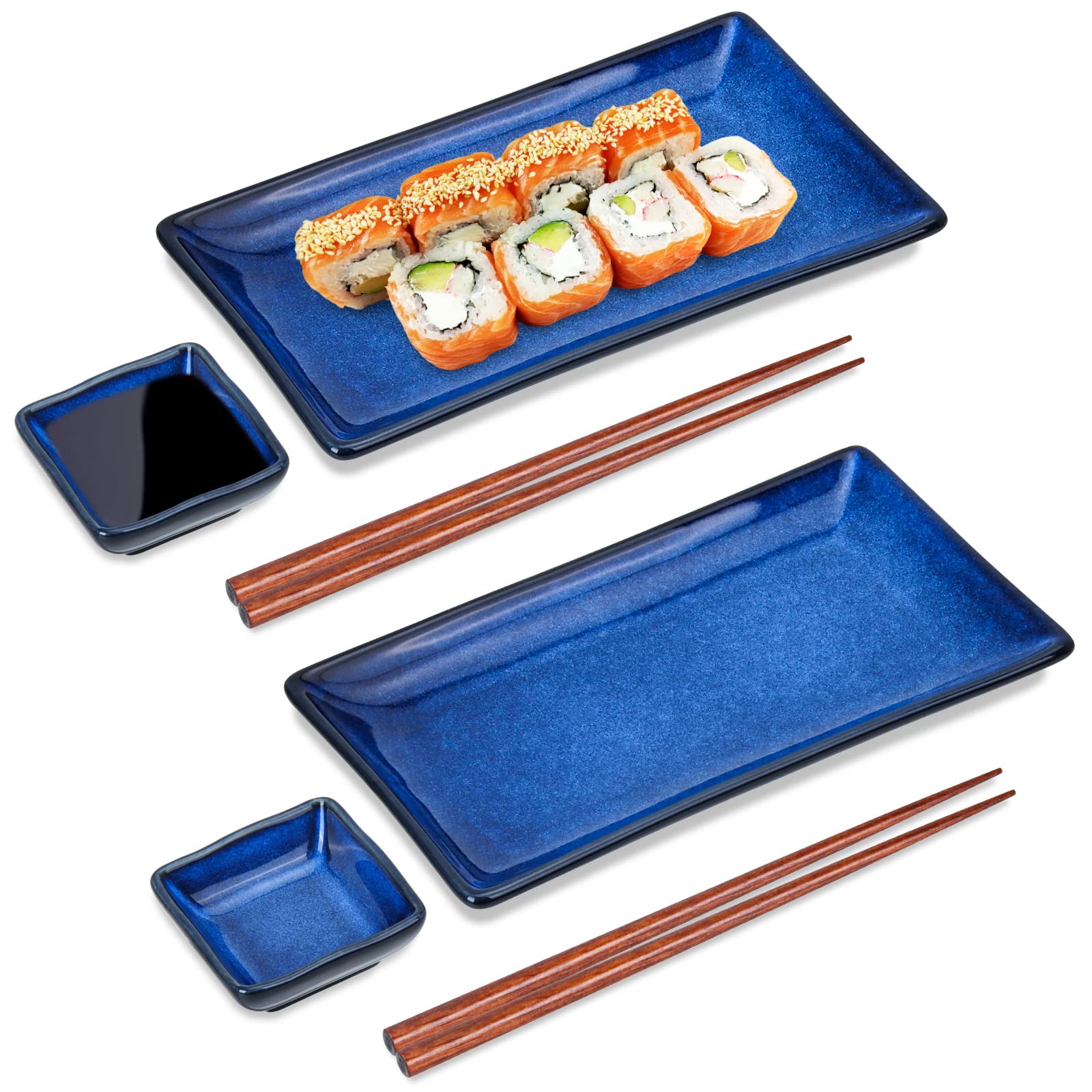Uniidea conjunto sushi cerámico azul en la mesa para servicio diario
