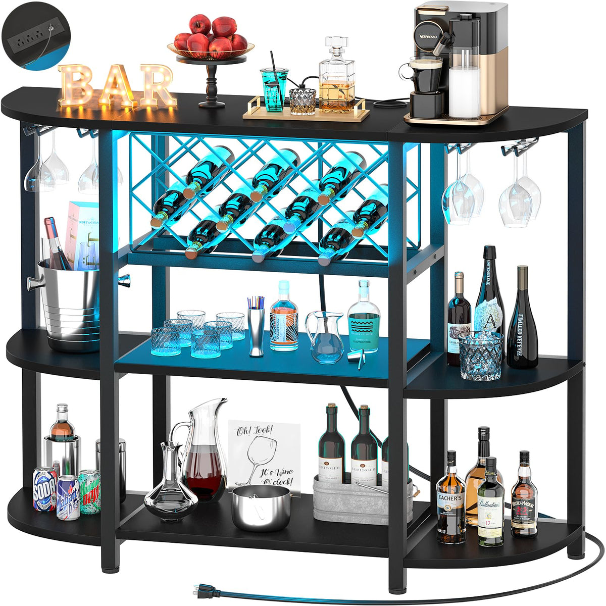 Unikito armario barra cafe 4 estantes LED: almacenamiento versátil para bebidas