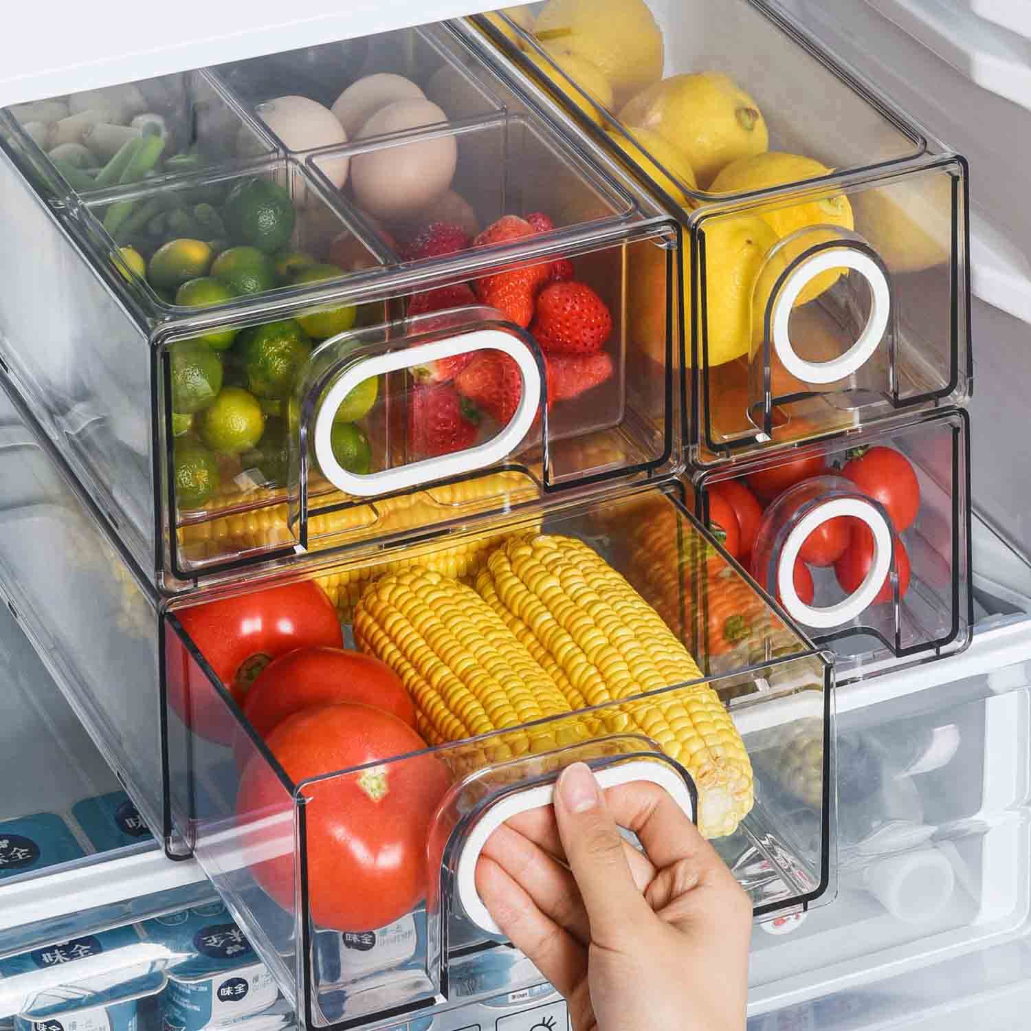 UNIKON: juego de 6 organizadores para nevera con cajones apilables y vista clara.