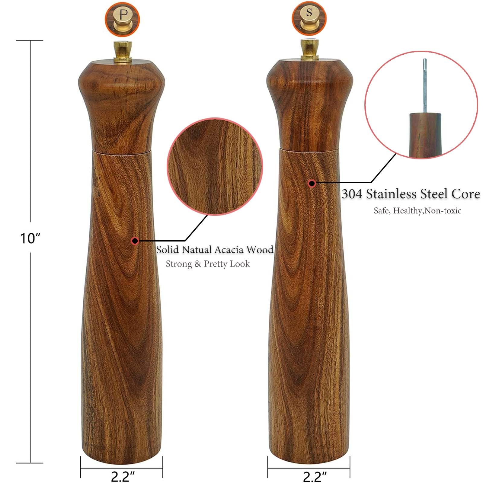 UNIOVC molinillo pimienta acacia, ajuste de grosor visible para sazón personalizado