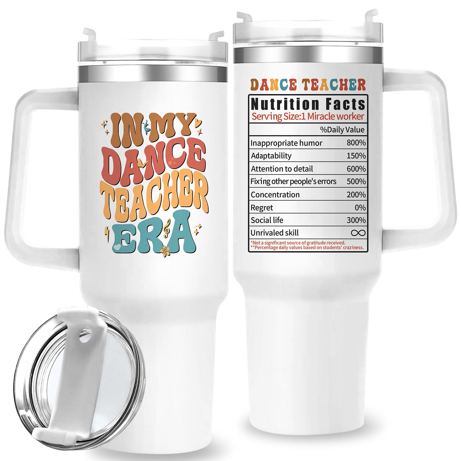 Vaso Uniqwaves para profesora de danza con asa mantiene bebidas a temperatura estable.