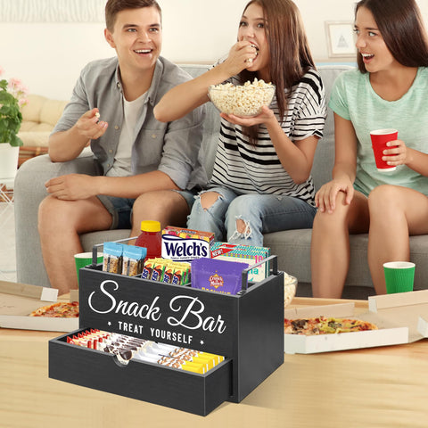 Unistyle snack organizer con cajón abierto para acceso rápido a snacks.
