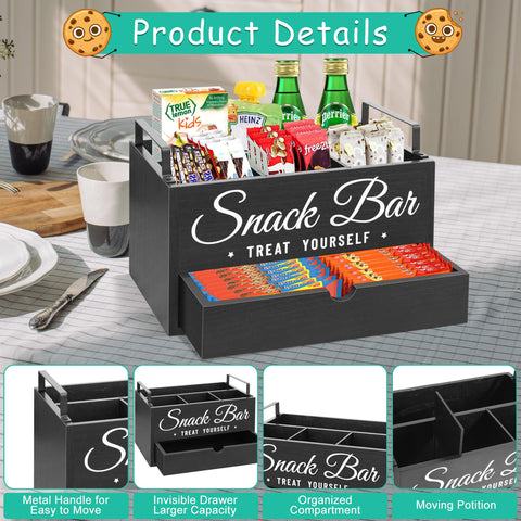 Unistyle snack organizer con dimensiones compactas para mostrador.