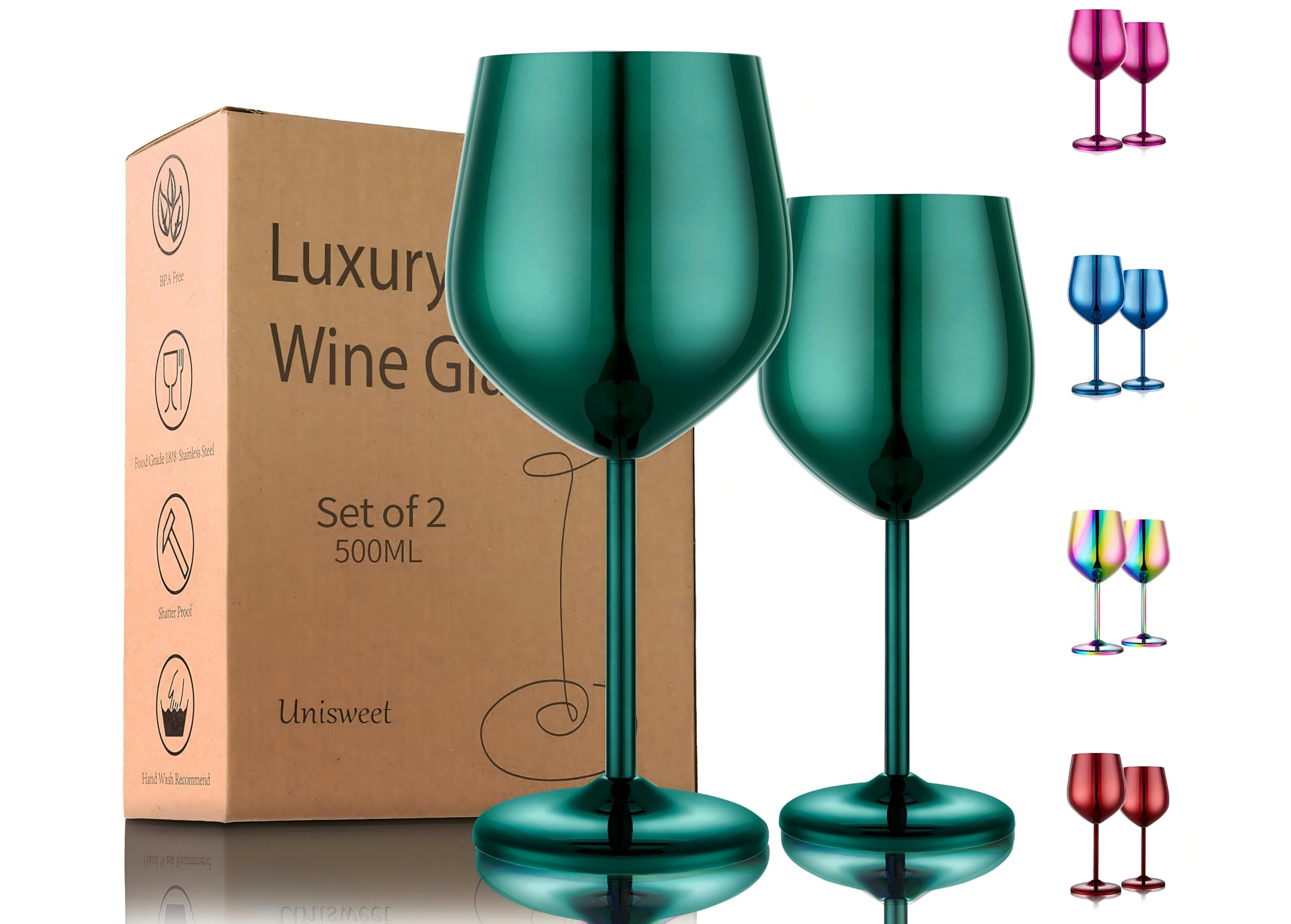 UNISWEET copa de vino acero inoxidable 18oz, ideal para exteriores.
