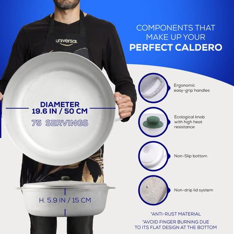 Caldero Universal con tapa antigoteo evita derrames durante la cocción.