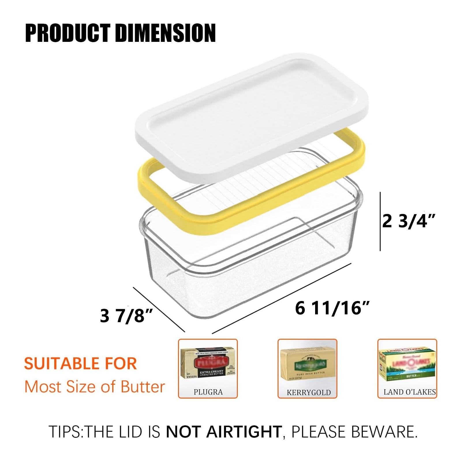UNIVIVO contenedor de mantequilla con tapa para refrigeración ordenada.