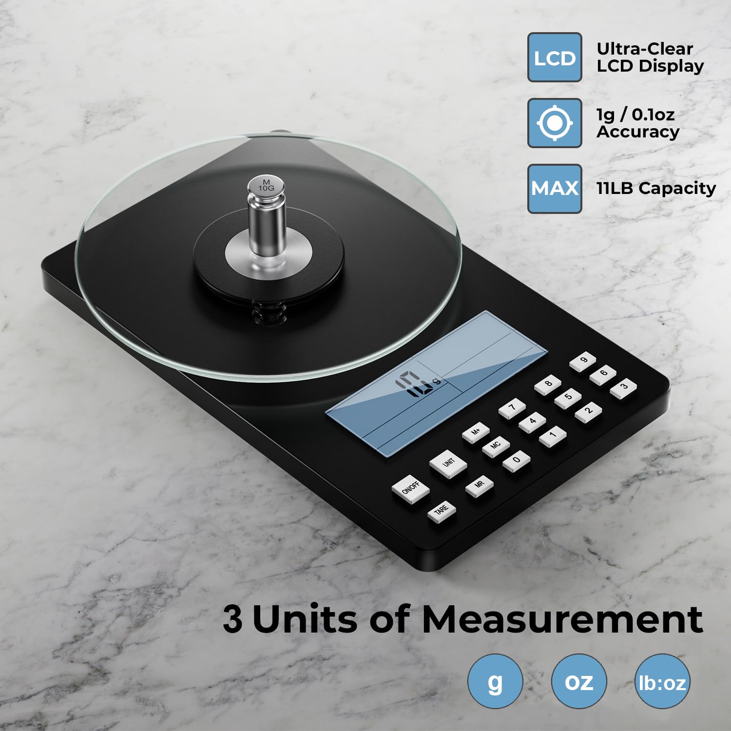 UNIWEIGH escala de alimentos con pantalla LED clara para lectura rápida en la cocina.