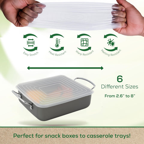 Unwasted tapas de silicona rectangulares de 4 a 10 pulgadas para varios recipientes.