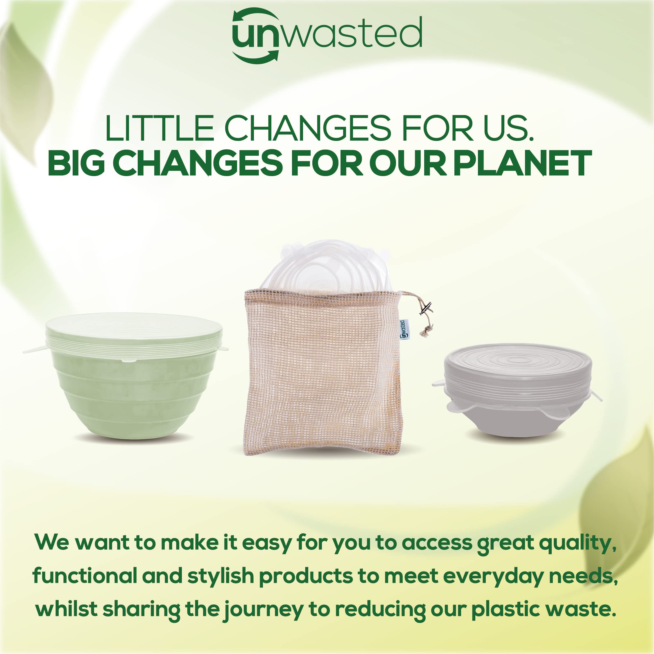 Unwasted tapas de silicona en empaque reciclable listo para reciclar.