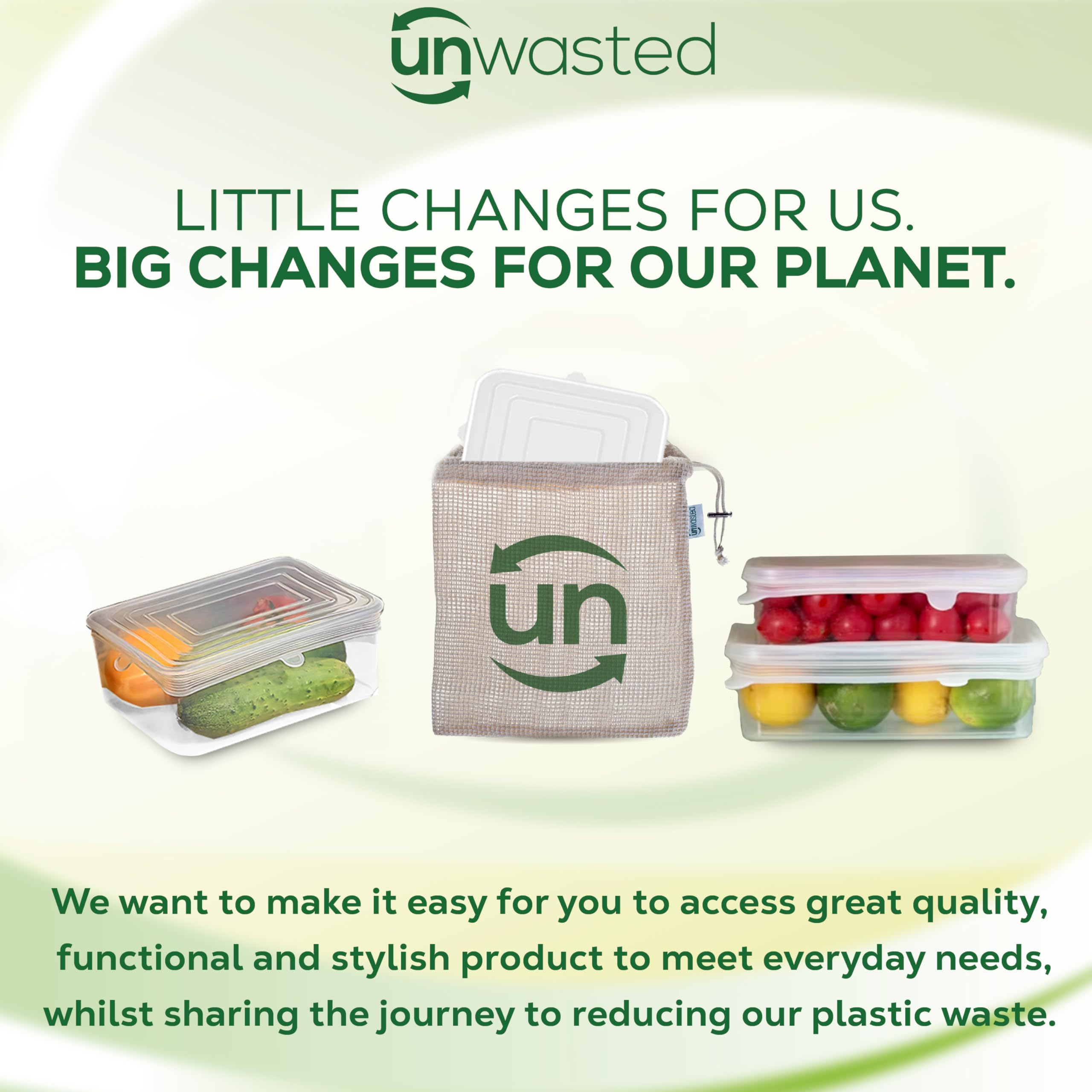 Unwasted tapas de silicona rectangulares guardadas en bolsa de malla reutilizable.