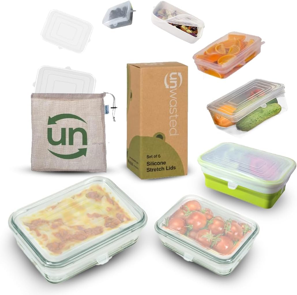 Unwasted tapas de silicona rectangulares con ajuste perfecto para almacenamiento sin fugas.