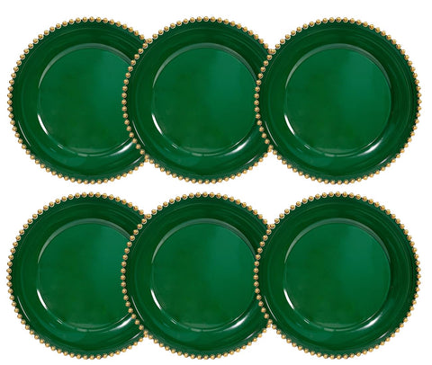 Placa cargadora verde UOEKCS 13pulgadas bordes de cuentas para decoración elegante.