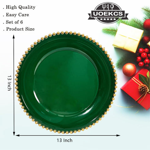 Placa cargadora verde UOEKCS 13pulgadas en mesa para ambientación.