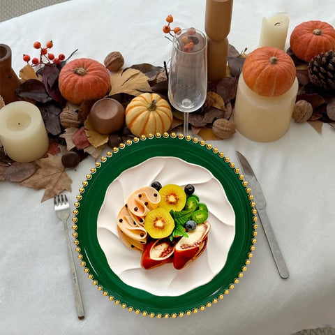 Decoración de mesa elegante con placa cargadora verde UOEKCS 13pulgadas.