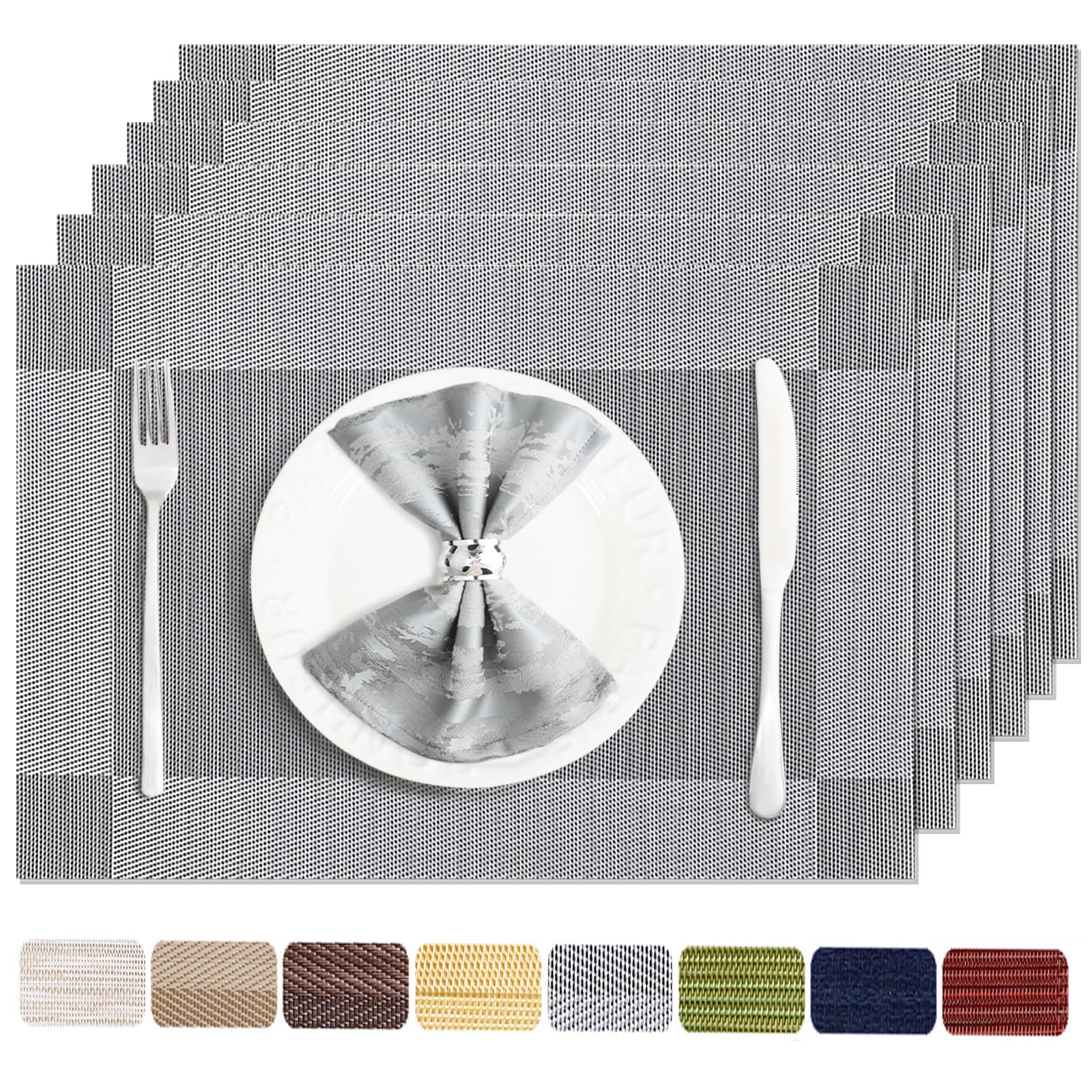 Manteles Uolr de 6 piezas gris, elegantes y fáciles de limpiar.