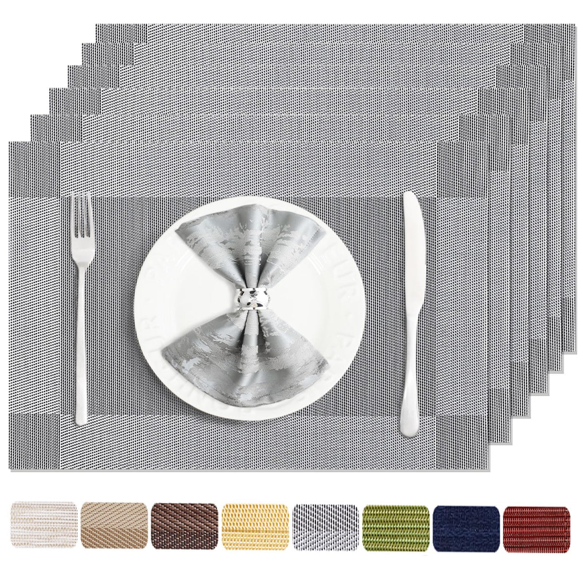 Manteles Uolr de 6 piezas gris, elegantes y fáciles de limpiar.