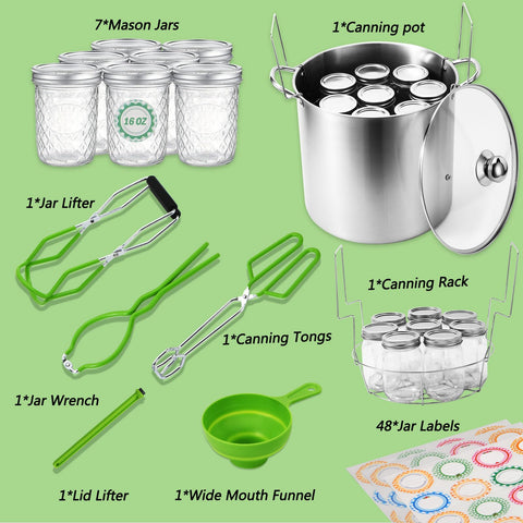 UONMAY tarros Mason de 16oz, conjunto de siete para conservar