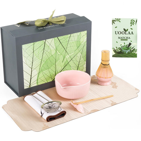 Conjunto de matcha UOOLAA rosa completo para ritual diario.