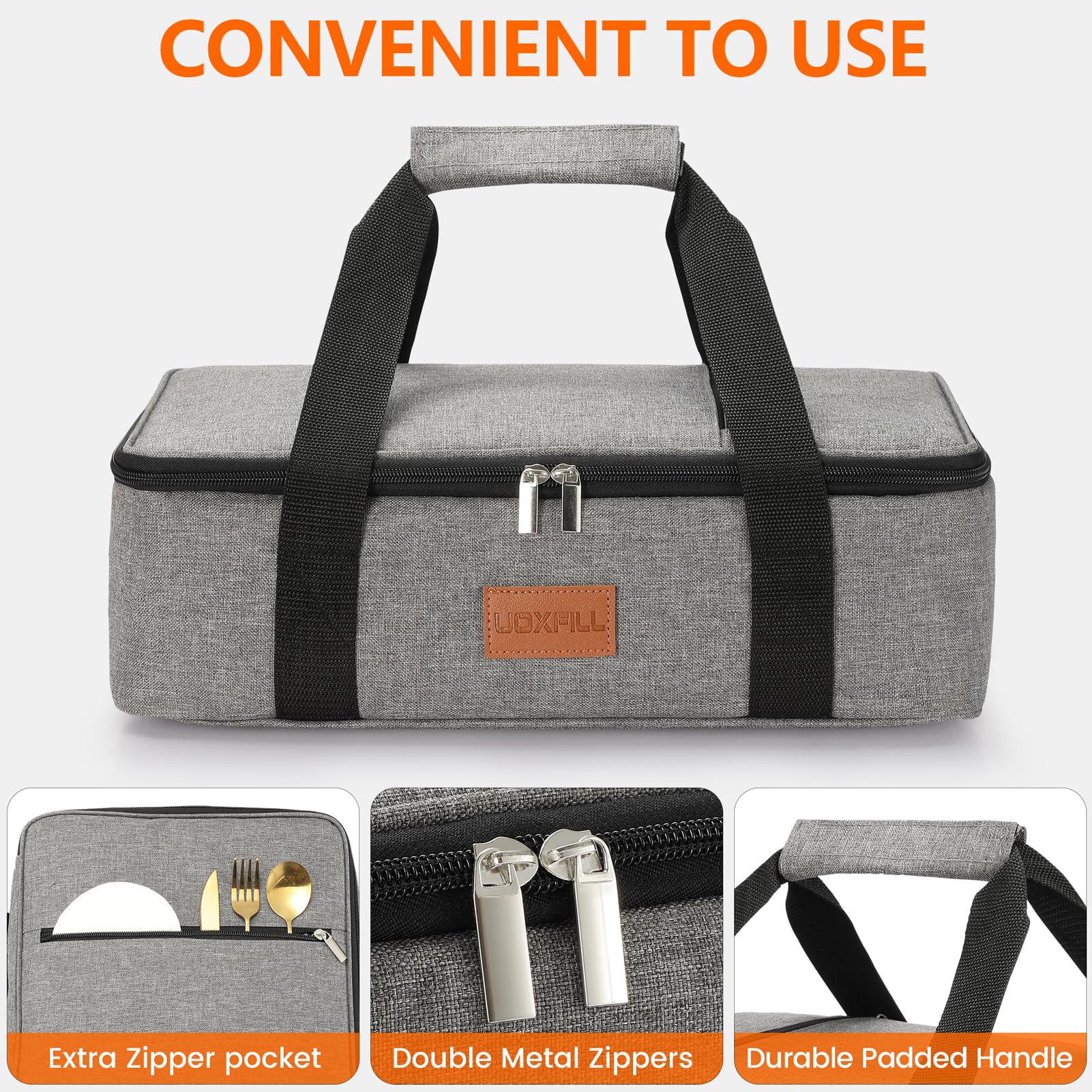 Bolsillo exterior para utensilios y condimentos de fácil acceso.