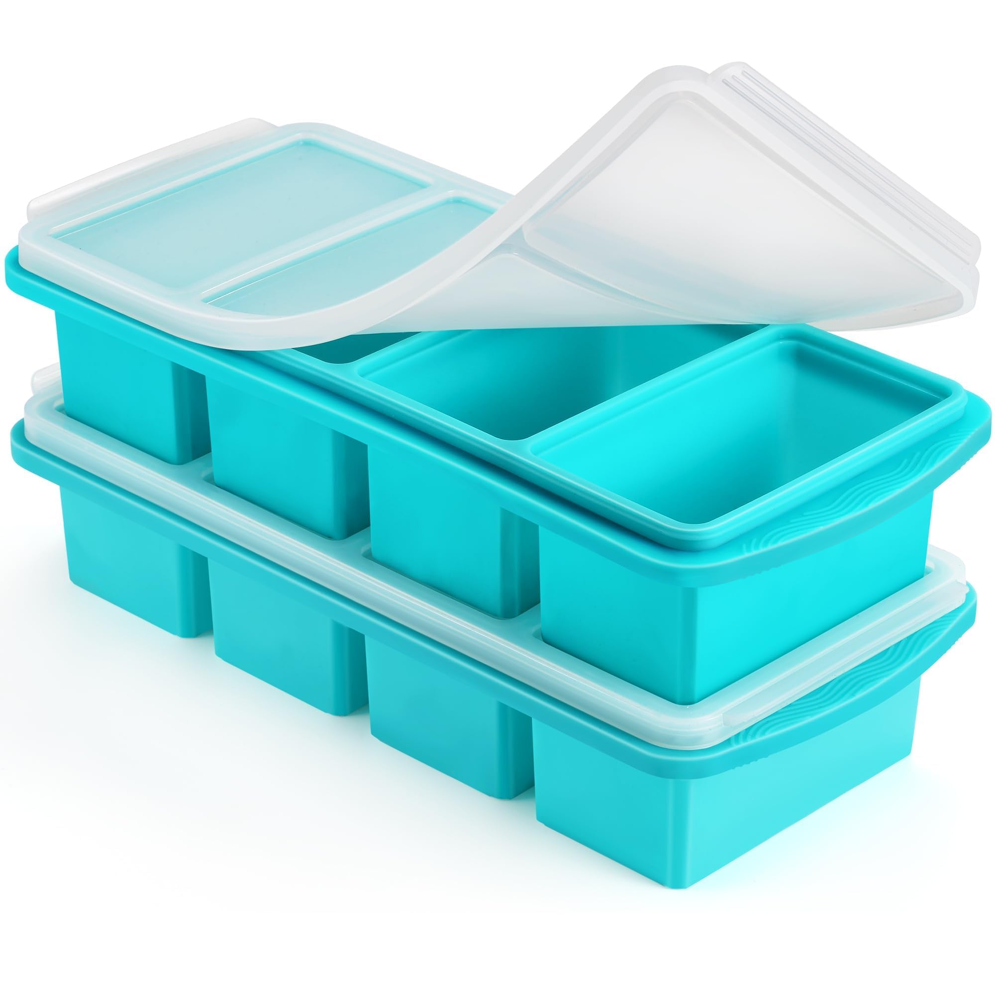 Bandeja Uozuke de silicona con una-taza y tapa azul aqua para porciones fáciles.