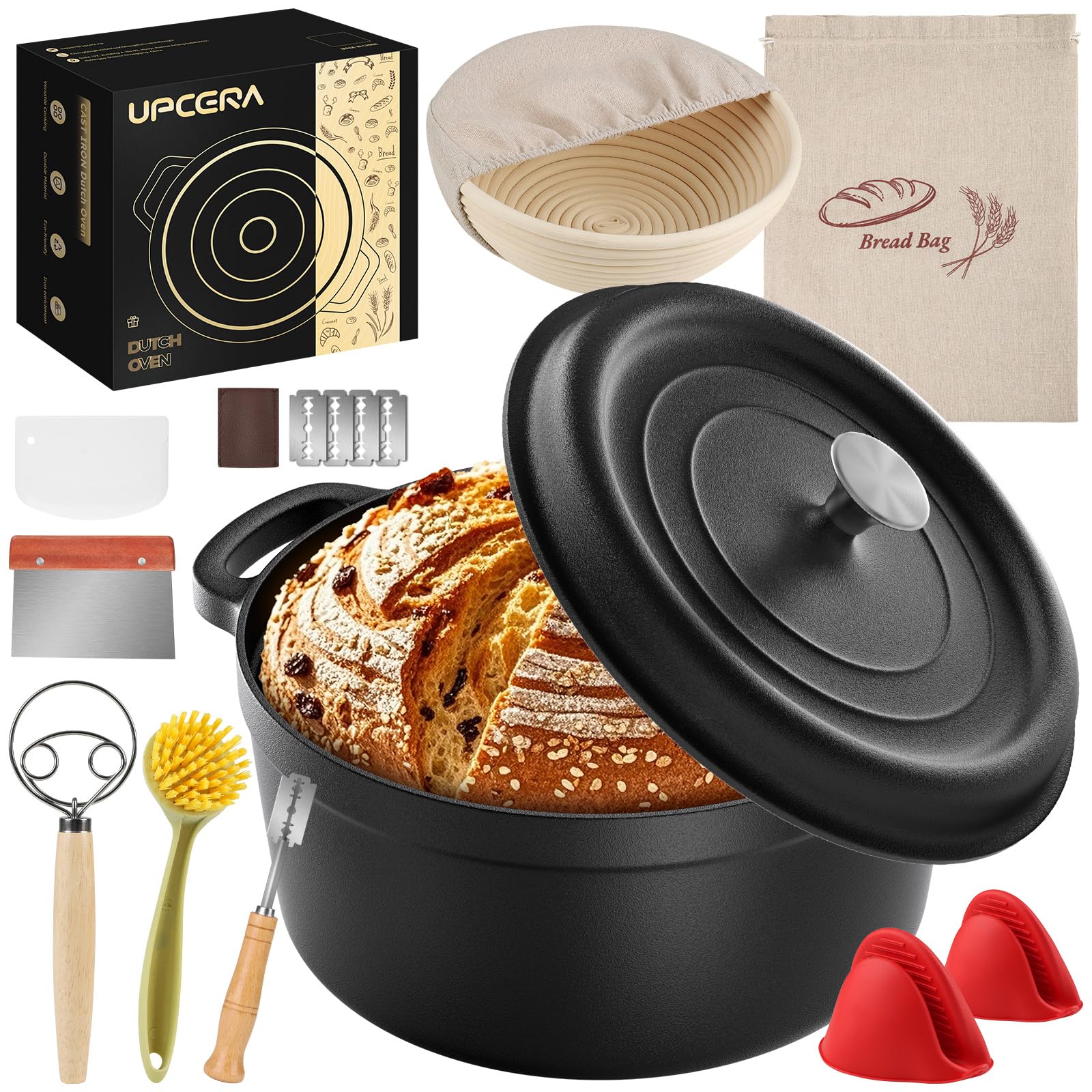 UPCERA olla de hierro 5 qt con tapa para hornear pan, uniforme