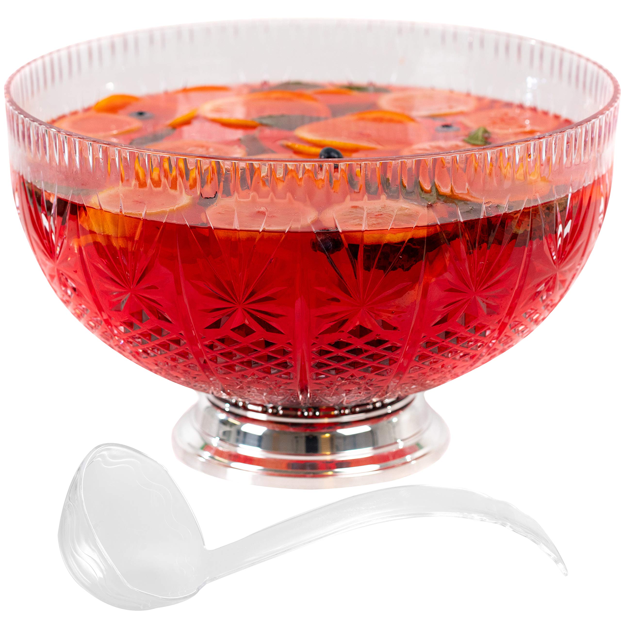 Upper Midland Products ponche de plástico con corte cristal y base cromada, ideal para fiestas.