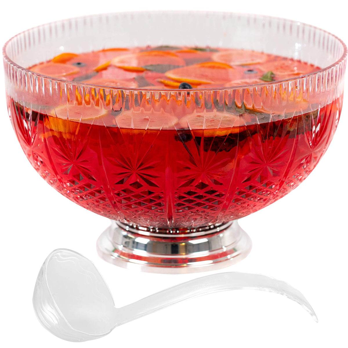 Upper Midland Products ponche de plástico con corte cristal y base cromada, ideal para fiestas.