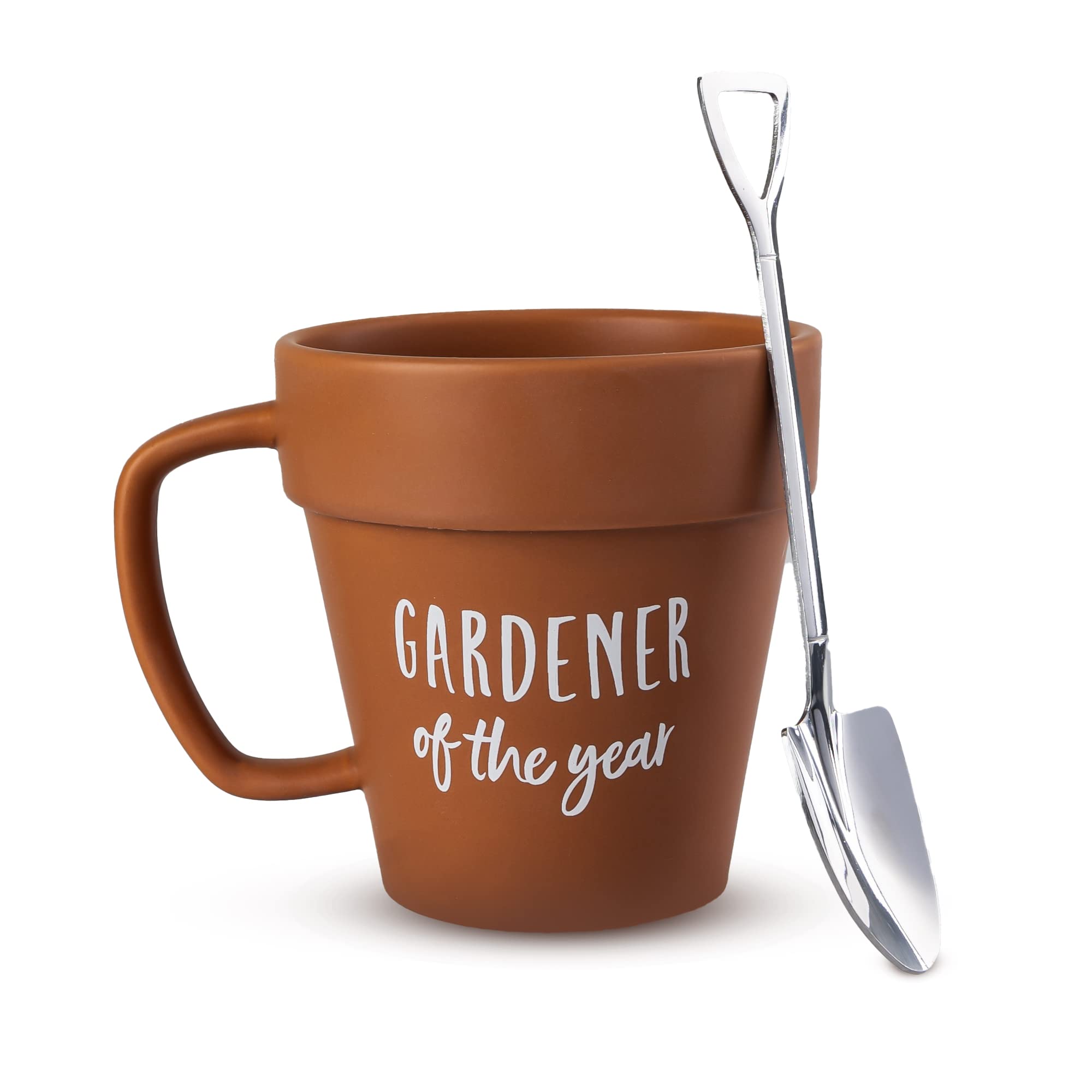 Taza jardinero con pala de Upper Midland Products lista para empezar el día con café