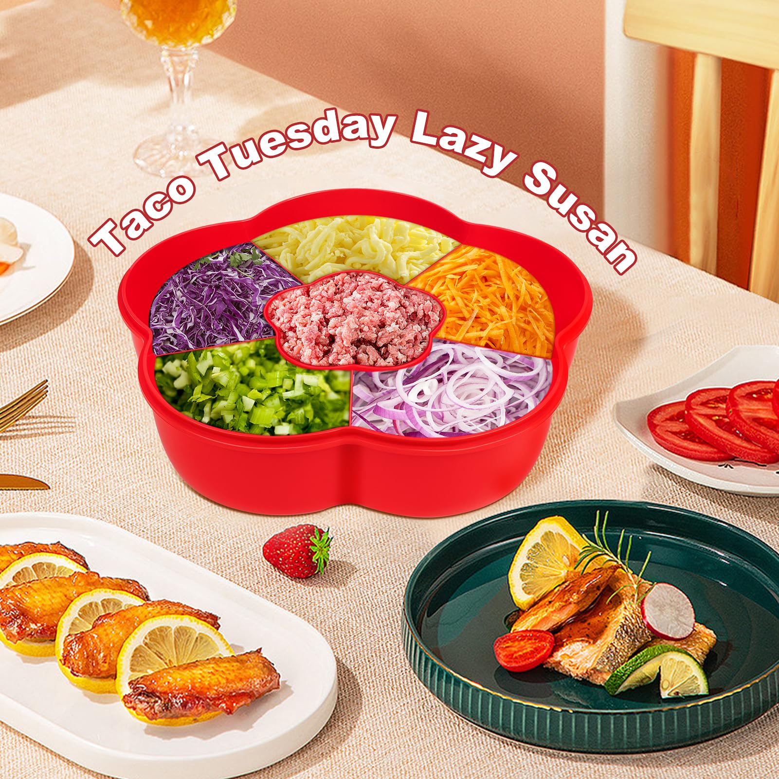Porta salsas Uprony para barra de tacos, acceso rápido a salsas.