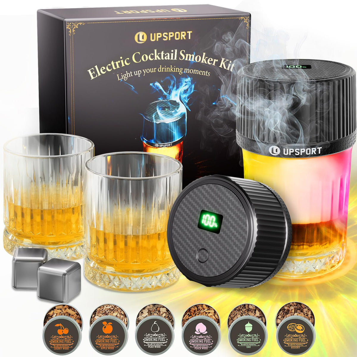 UPSPORT kit fumador whisky eléctrico en caja regalo para un detalle premium