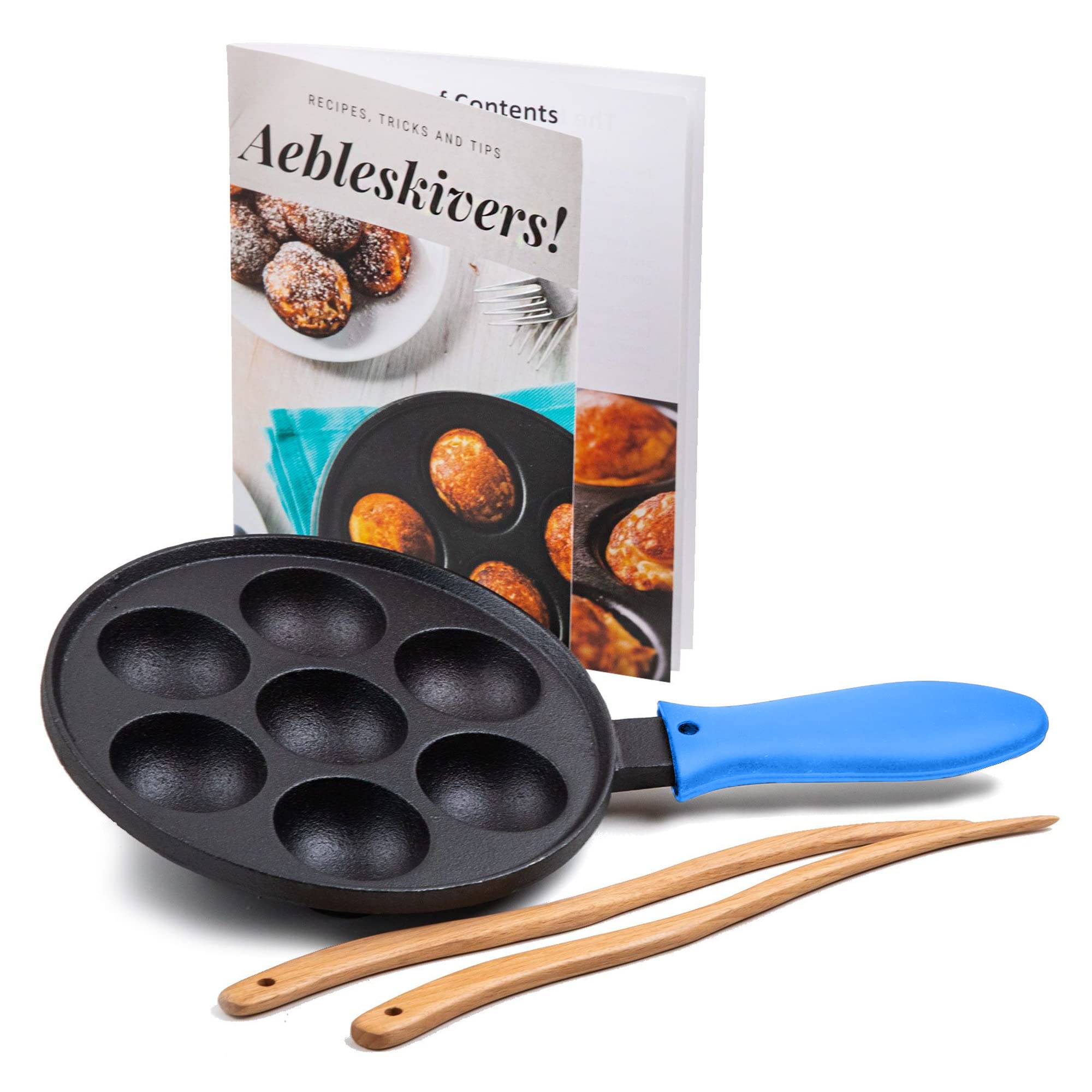 Upstreet sartén de hierro para ebelskivers azul, ideal para desayunos variados.