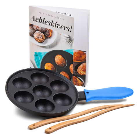 Upstreet sartén de hierro para ebelskivers azul, ideal para desayunos variados.