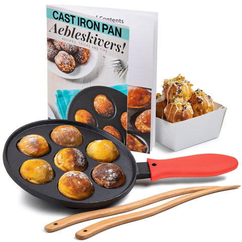 Upstreet sartén para aebleskiver en rojo, ideal para dorar porciones pequeñas.