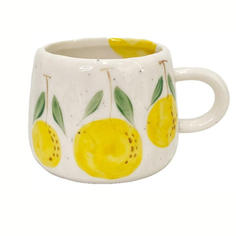 Taza UPSYTIO con limón, diseño veraniego para café matutino aromático.