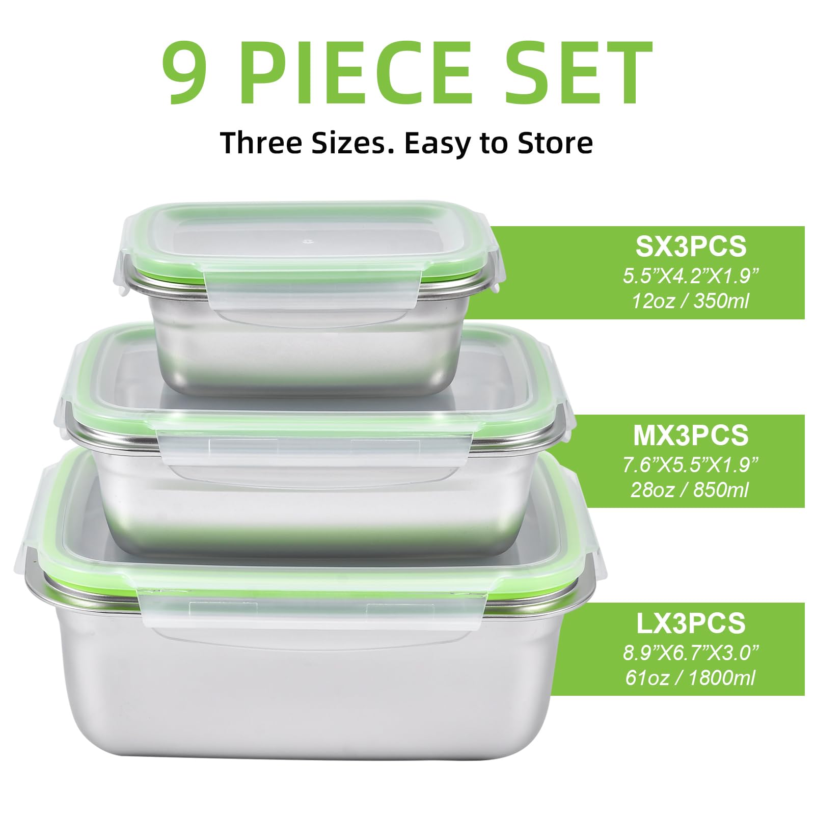 UPTRUST juego de 9 recipientes: 350ml, 850ml y 1800ml para comidas completas
